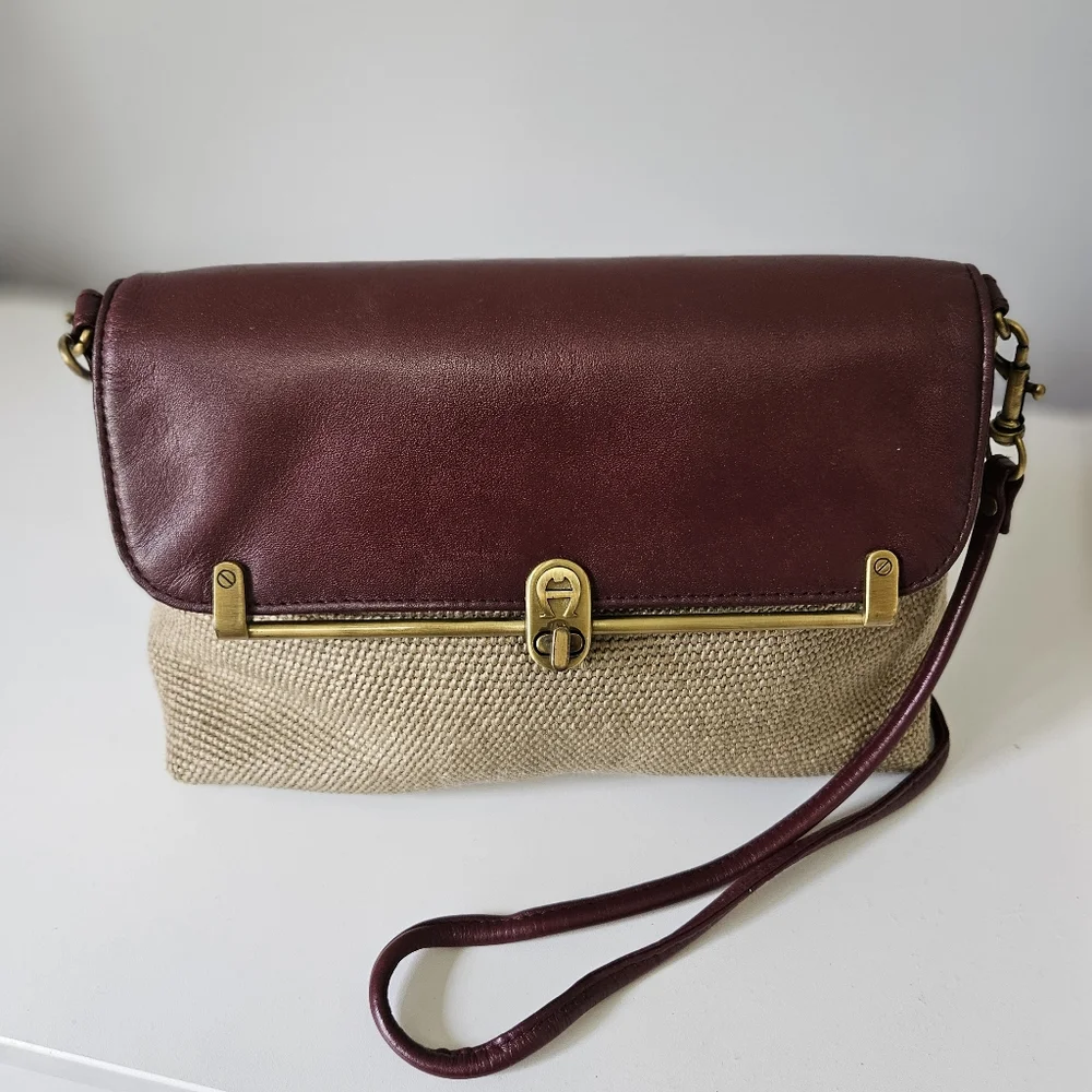 Vintage Etienne Aigner Shoulder Bag Jute & Leather Bag/ Clutch - Picture 2 of 15